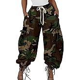 Kwunbwa Women's Baggy Cargo Jogger Jeans Barrel High Waisted Wide Leg Drawstring Y2K Loose Harem Denim Pants with Pockets
