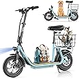 Caroma Peak 1200W Electric Scooter Adults, Electric Scooter with Seat, 500Wh Battery up to 30 Miles&20MPH, Foldable Adult Electric Scooter with Basket for Commuting, Wide Deck,Storage for Pets & Cargo