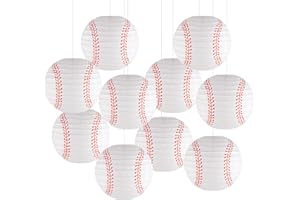 YUNXUAN Baseball Party Decorations White Hanging Paper Lanterns for Sports Birthday Party Baby Shower Super Bowl Party Decorations Classroom Decor Pack of 10