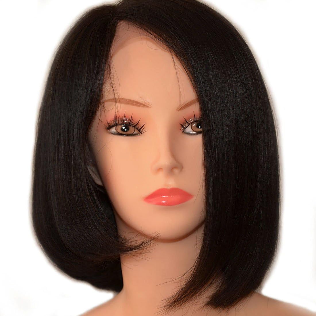 Natural Looking Short Bob Glueless Lace Front Wig Brazilian Remy Human Hair Side Part Bob Straight Wigs For Black Women 130% Density(10inch, front lace)