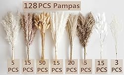 128 PCS Dried Pampas Grass Bouquet, Boho Table