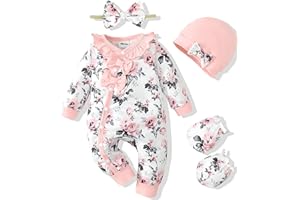 Mikrdoo Newborn Infant Baby Girl Clothes Fall Winter Outfits Long Sleeve Zipper Rompers with Headband