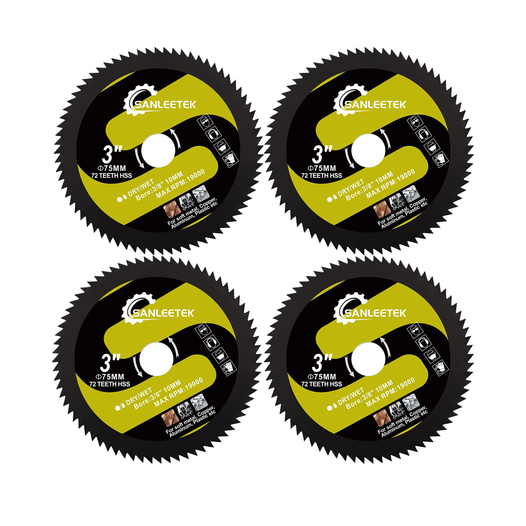 High Speed Steel Disc 75mm - 4pcs Disc Cutter for Soft Metal Copper Aluminium Wood Plastic for Arbor 10mm Angle Grinder SANLEETEK