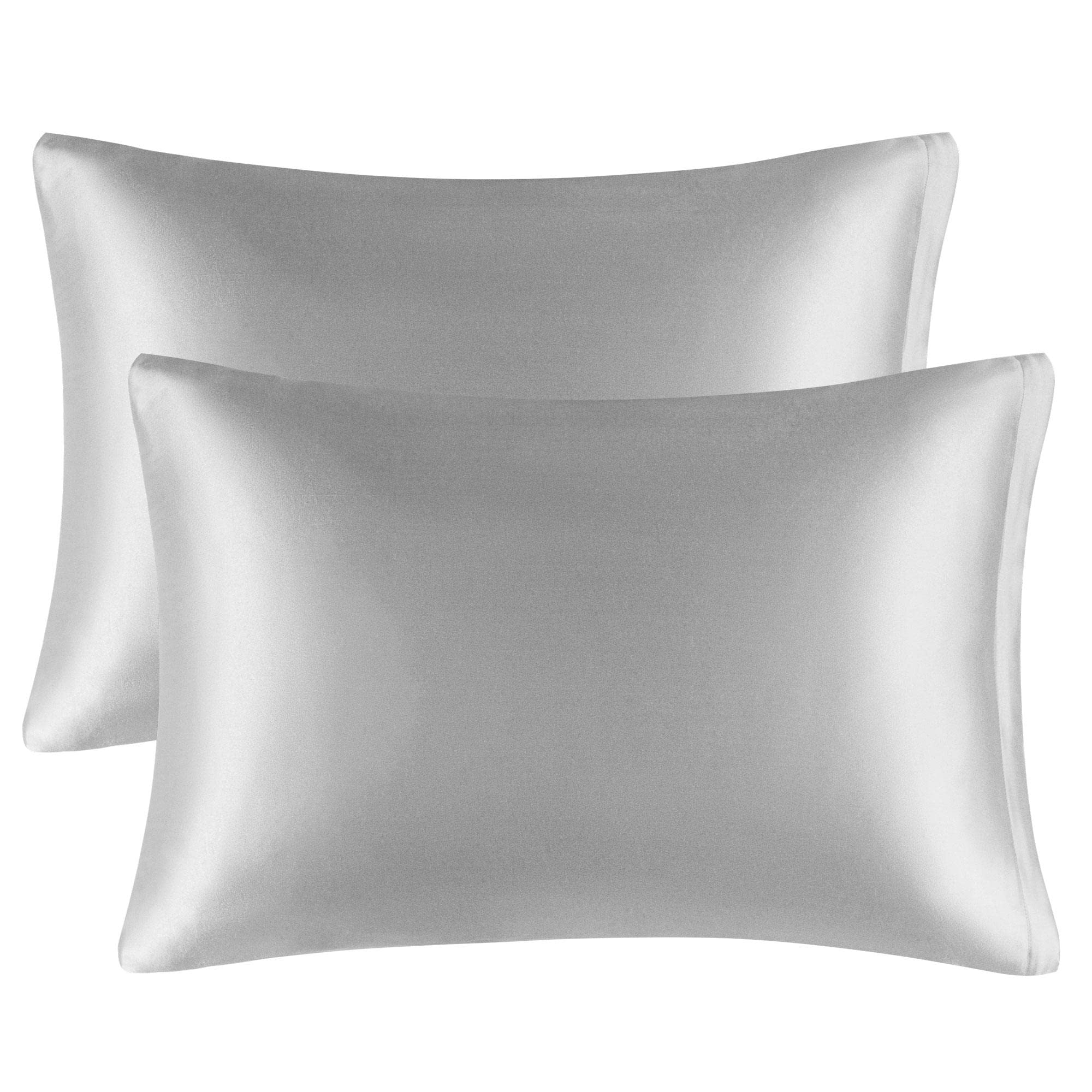 PiccoCasa Satin Pillow Cases 2 Pack, Satin Silk Pillowcase for Hair and Skin with Zipper Closure Soft Pillow Cases Cover Set Silver 50 x 65cm — image 1