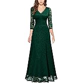 MISSMAY Women's Formal Floral Lace 2/3 Sleeves Bridesmaid Party Maxi Dress