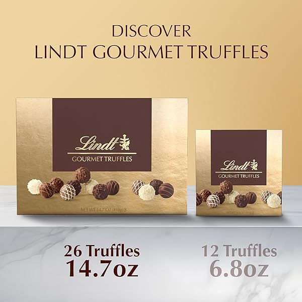 LINDT GOURMET CHOCOLATE TRUFFLES GIFT BOX, ASSORTED CHOCOLATE CANDY FOR MOTHER’S DAY GIFTS, 26 COUNT, 14.7 OZ. BOX