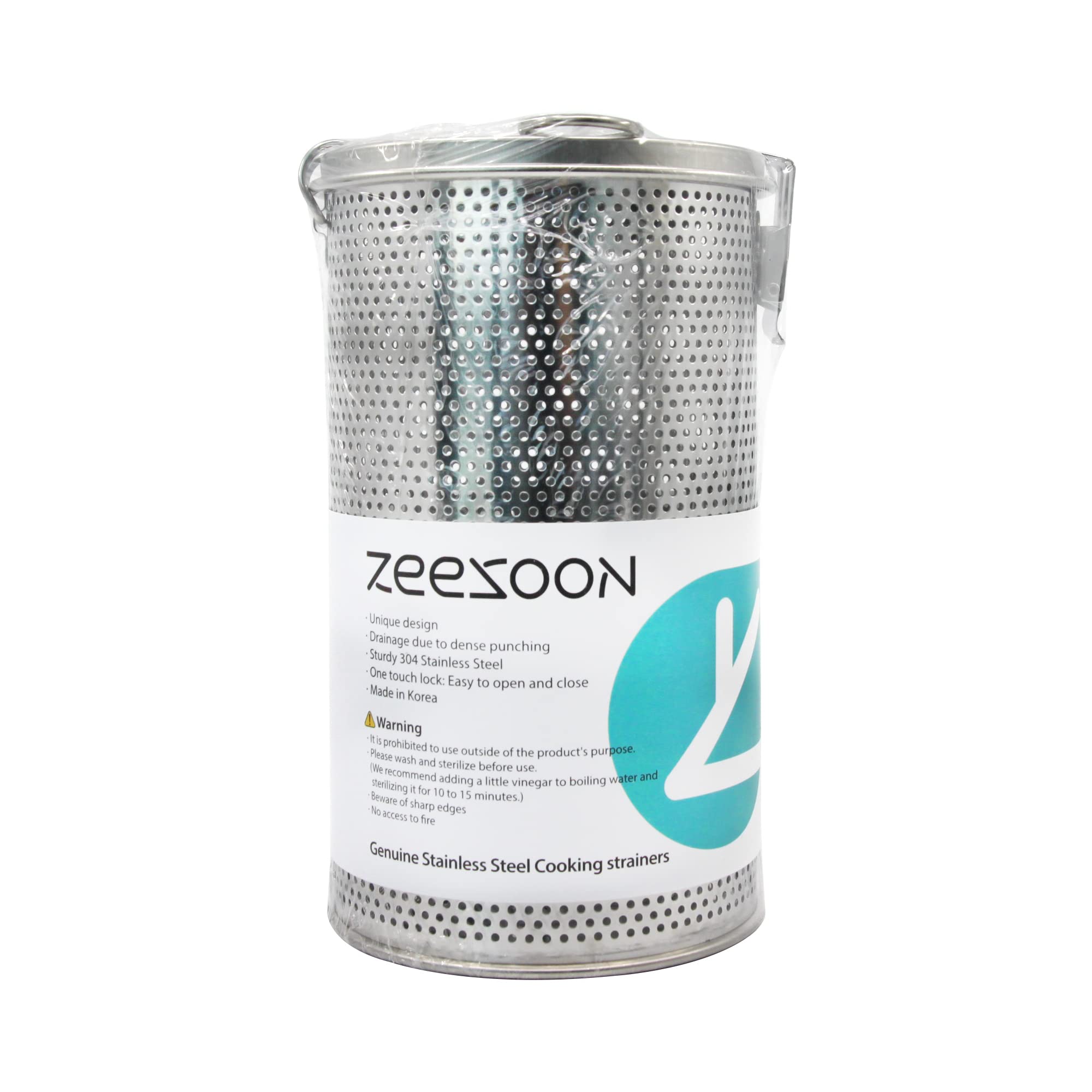 ZEESOON Commercial Grade Genuine Stainless Steel Perforated Tall Strainer, One Touch Lock System, Restaurant & Home Use (Large, D3.9 X H6.9)