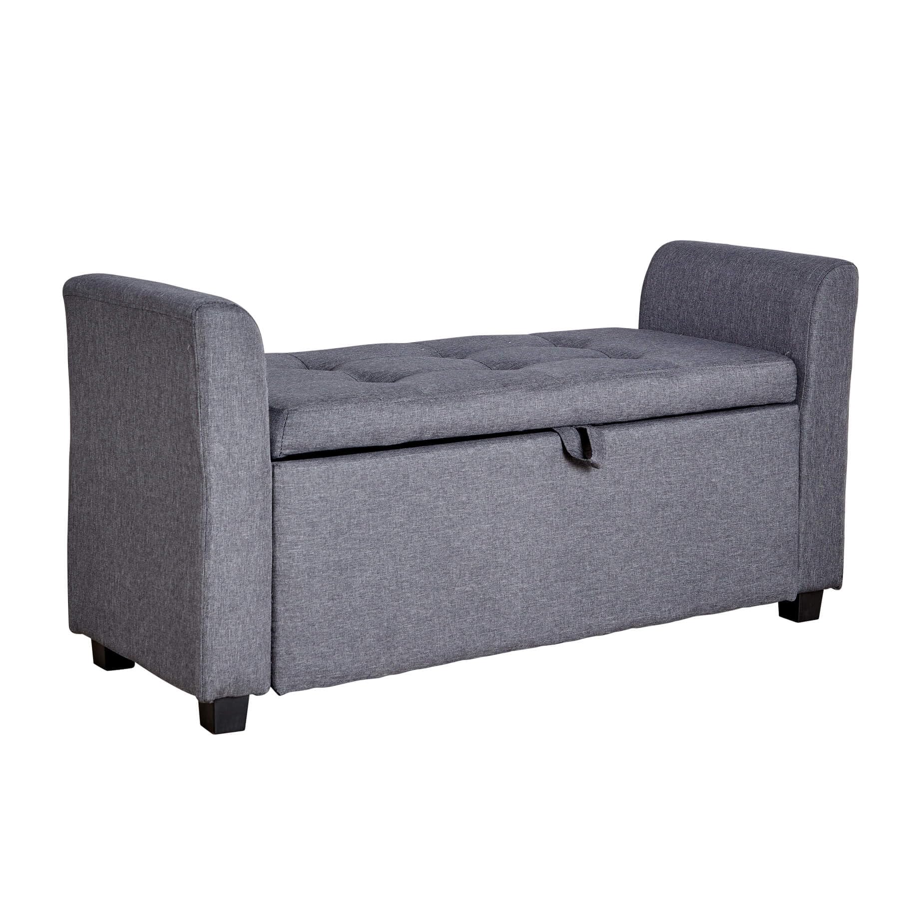 Home Source Storage Ottoman Window Seat, Fabric Footstool Bench, Lift Up Lid Chest, Bedding Blanket Toy Box, 120cm, Dark Grey Linen