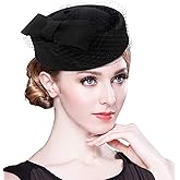 Z&X British Vintage Wool Felt Pillbox Hat Ladies Church Derby Winter Fascinator Hat Veil Flower Fedoras