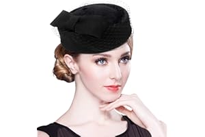 Z&X British Vintage Wool Felt Pillbox Hat Ladies Church Derby Winter Fascinator Hat Veil Flower Fedoras