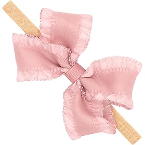 Wee Ones Toddler Baby Ruffle Edge Satin Bow on Elastic Headband, Nectar Pink, Toddler Size, Nectar Pink