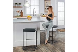 MAISON ARTS Bar Height 30 Inch Bar Stools Set of 2 for Kitchen Counter Backless Industrial Stool Modern Upholstered Barstool Countertop Saddle Chair Island Stool,330 LBS Bear Capacity,(30 Inch,Black)