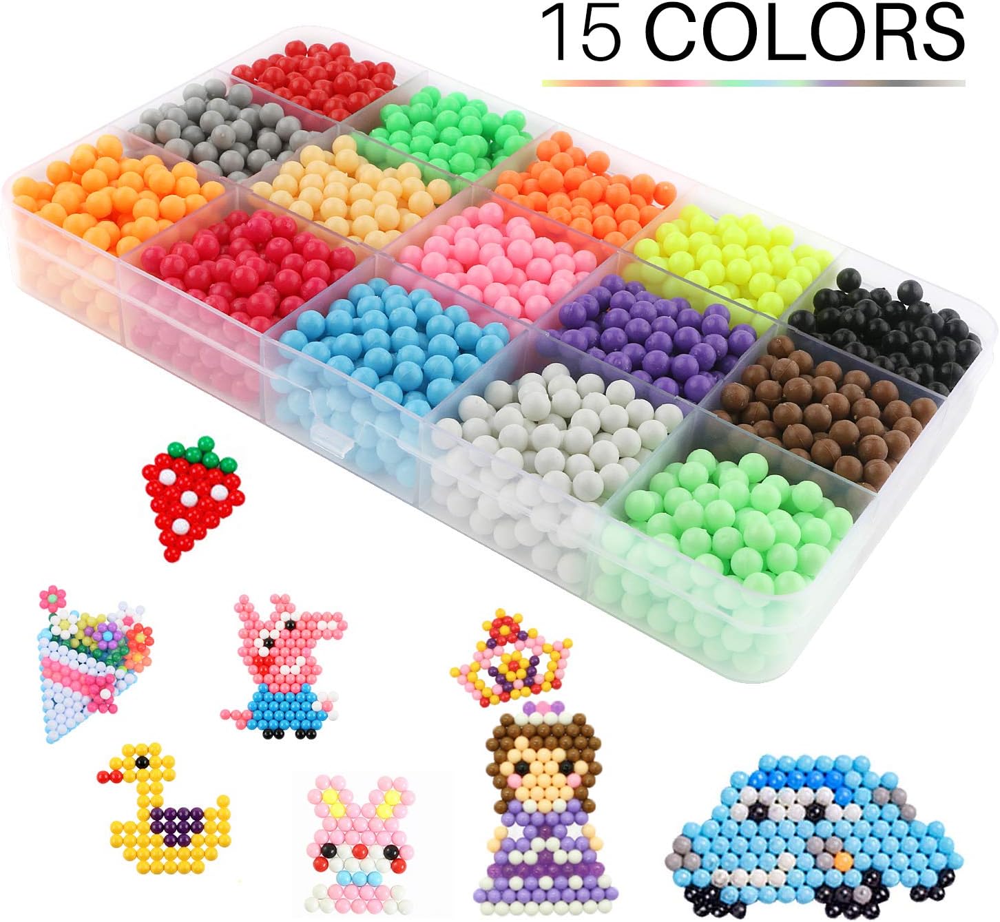 Water Spray Beads Set Water Sticky Beads,15 Colors 2400 Sticky Beads, DIY Pegboard and Full Set Accessories Fun Craft Beads for Kids Magic Water Sticky Beads DIY Art Crafts Toys for Kids