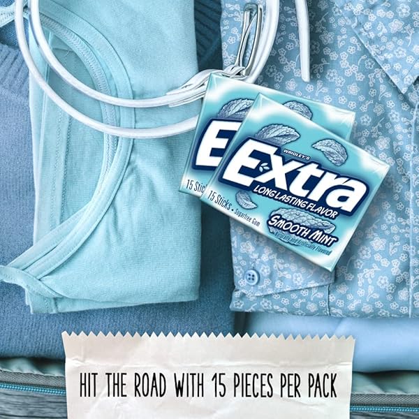 EXTRA GUM SMOOTH MINT SUGARFREE GUM BULK, INDIVIDUALLY WRAPPED, PERFECT FOR FRESH BREATH AT SCHOOL, WORK, AND TRAVEL, 15 COUNT, PACK OF 10