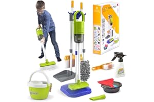 ACROFEK Toddler Cleaning Set, Kids Cleaning Toy Set with 2 in 1 Kids Vacuum That Really Works, Mop, Broom, 14Pcs Pretend Play Home Cleaning Playset for Toddler Ages 3+, Birthday Gift for Girls Boys (Blue)