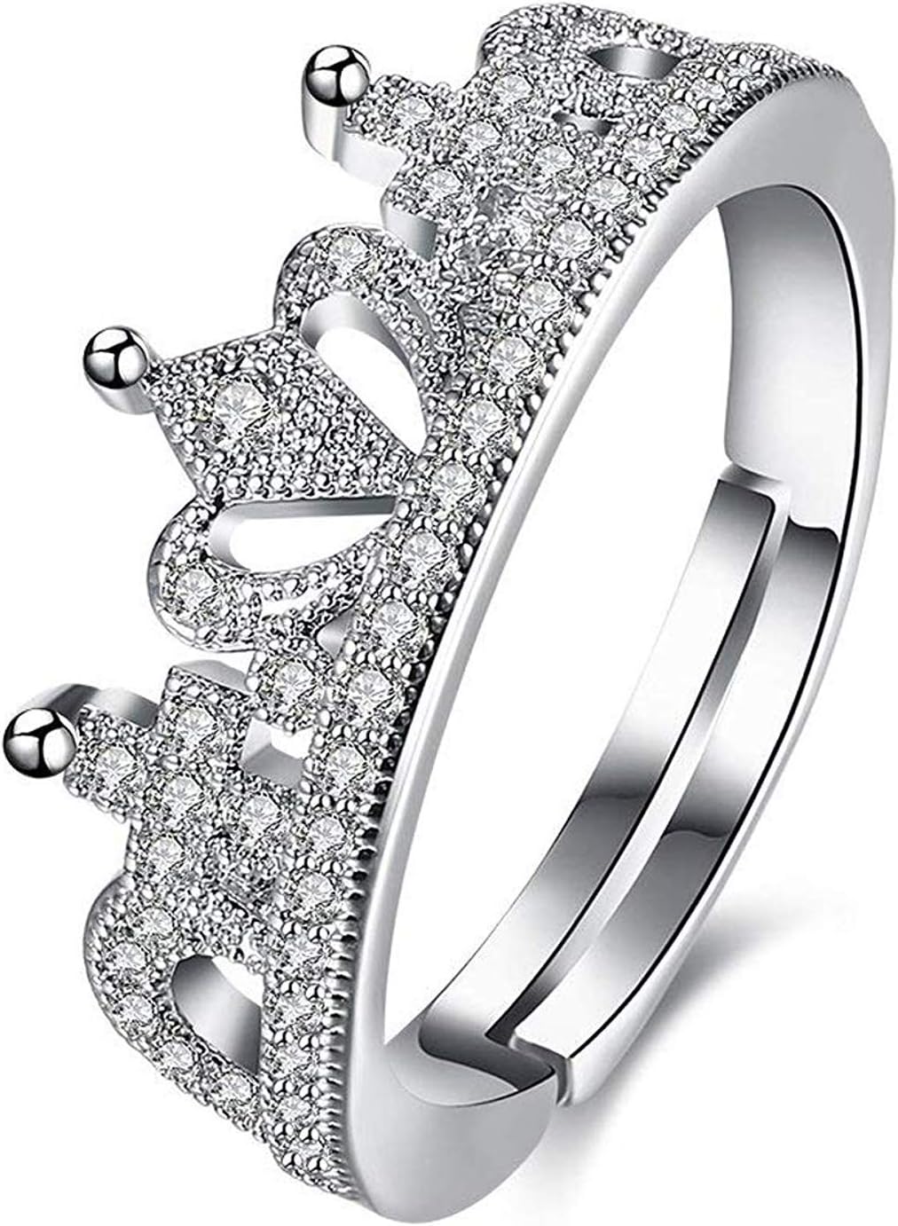 KaratcartPlatinum Plated Elegant Austrian Crystal Designer Crown Cut Adjustable Brass Ring for Women
