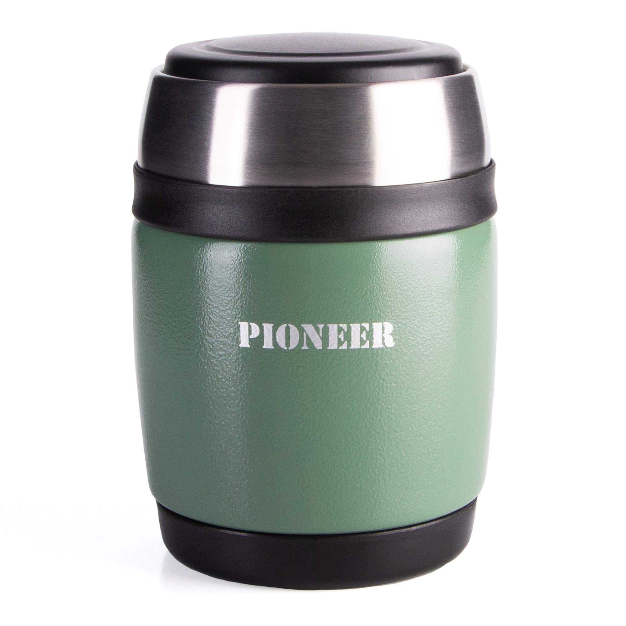 Pioneer Vacuum Insulated Leakproof Soup/Food Flask with Spoon, 8 Hours Hot 24 Hours Cold, Metallic Green, 380 ml
