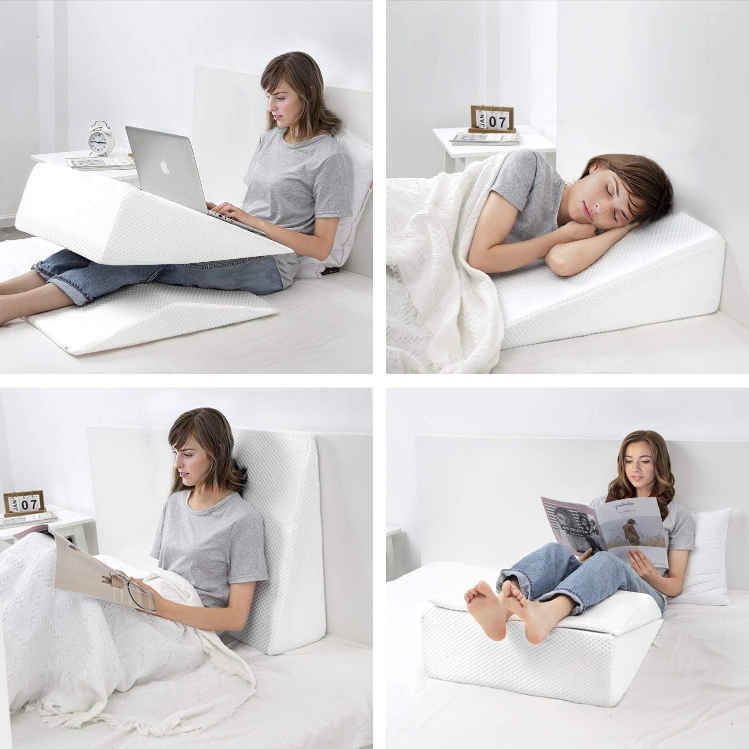 JOYPEA Wedge Pillow Set 3 in 1- Foam Bed Wedge Pillow& Reading Pillow & Back Support Wedge Pillow - for Back and Legs Support, for Back Pain, Leg Pain, Pregnancy, Joint Pain(White): Home & Kitchen
