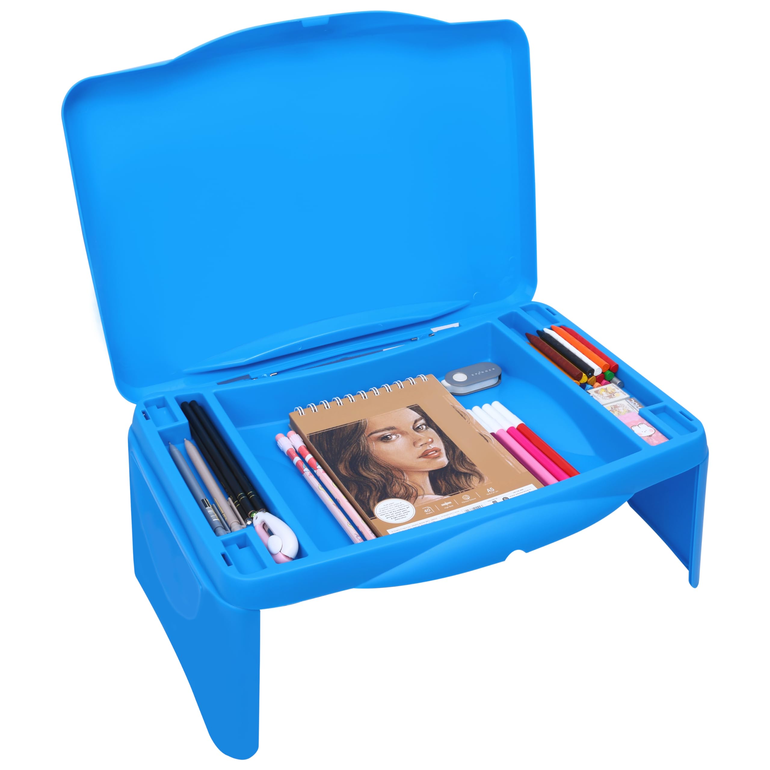 Belle Vous Foldable Multi-Purpose Activity Lap Desk - Dark Blue Portable Folding Lap Stand - Bed Table for Laptop Stand, Serving Tray, Breakfast, Reading, Colouring, Notebooks and More