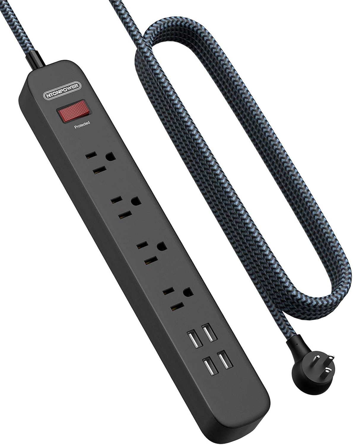 Surge Protector Power Strip with USB - NTONPOWER Flat Plug Power Strip Long Cord, 15 ft Braided Extension Cord, 4 Outlets 4 USB Desktop Charging Station, 1700 Joule, Circuit Breaker, for Home, Office: Home Audio & Theater
