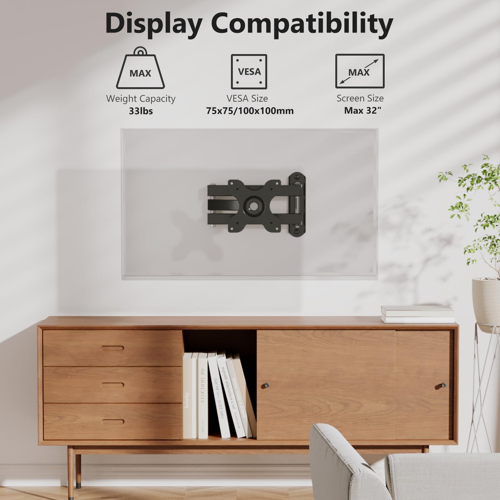 WALI TV Wall Mount Full Motion 15 inch Extension Arm Tilt Swivel for Most 13 to 32 inch LED TV Flat Panel Screen with Mounting Holes up to 100x100mm, 2 Packs (1330LM-2), Black