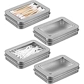 MBAIYO 4Pcs Cotton Swab Holder for Travel, Portable Floss Picks Case with Dustproof Lid Refillable Floss Pick Dispenser Travel Flosses Picks Case with Dustproof Lid for Cotton Swabs Hair Ties (Silver)