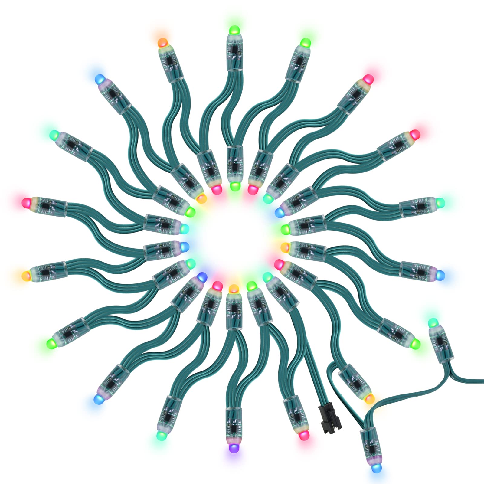 BTF-LIGHTING WS2811 Diffused Digital RGB LED Pixel String Light 12mm Individually Addressable Round LED Module 50pcs/String IP68 Waterproof DC 5V