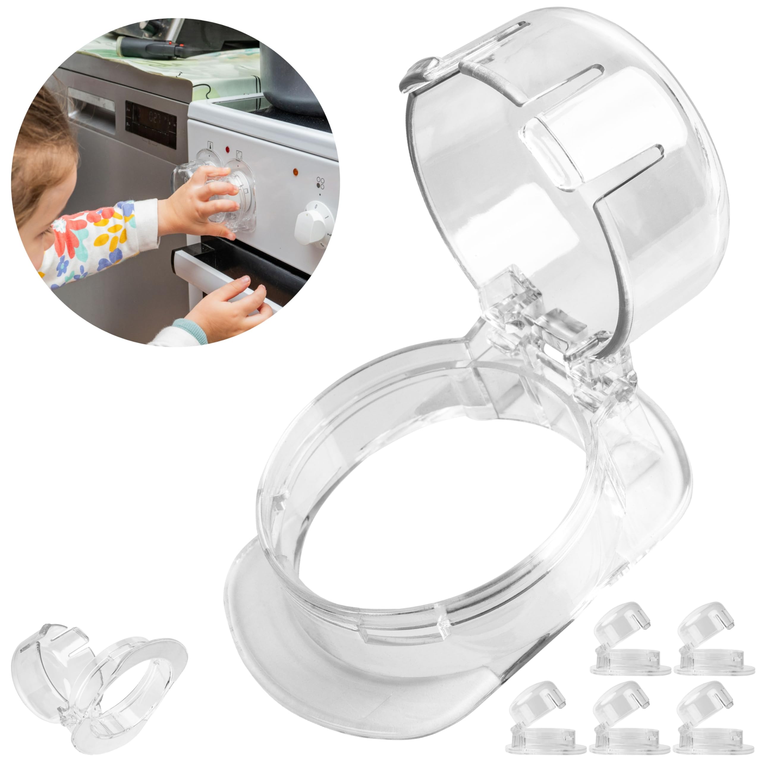 Cooker Fuse knobs, 6 Pack, in Transparent, for Control knobs with max. Ø 47 x 37 mm, min. 57 mm knob spacing, Cooker knobs Baby Fuse, Cooker Protection Control knob Children, Baby Oven knob Fuse