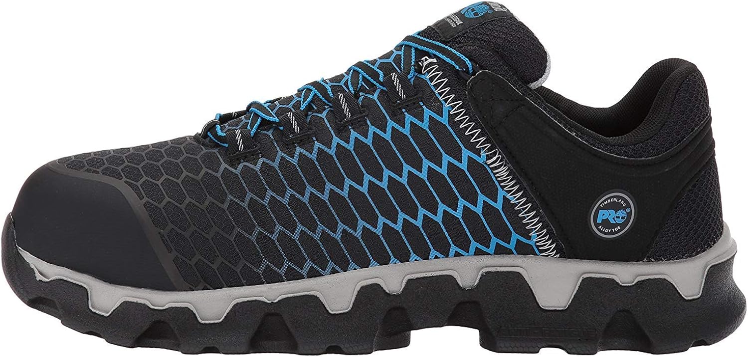 Timberland PRO Men's Powertrain Sport Alloy Safety Toe Electrical Hazard Athletic Work Shoe, Black Ripstop Nylon With Blue, 8.5 Wide: Shoes