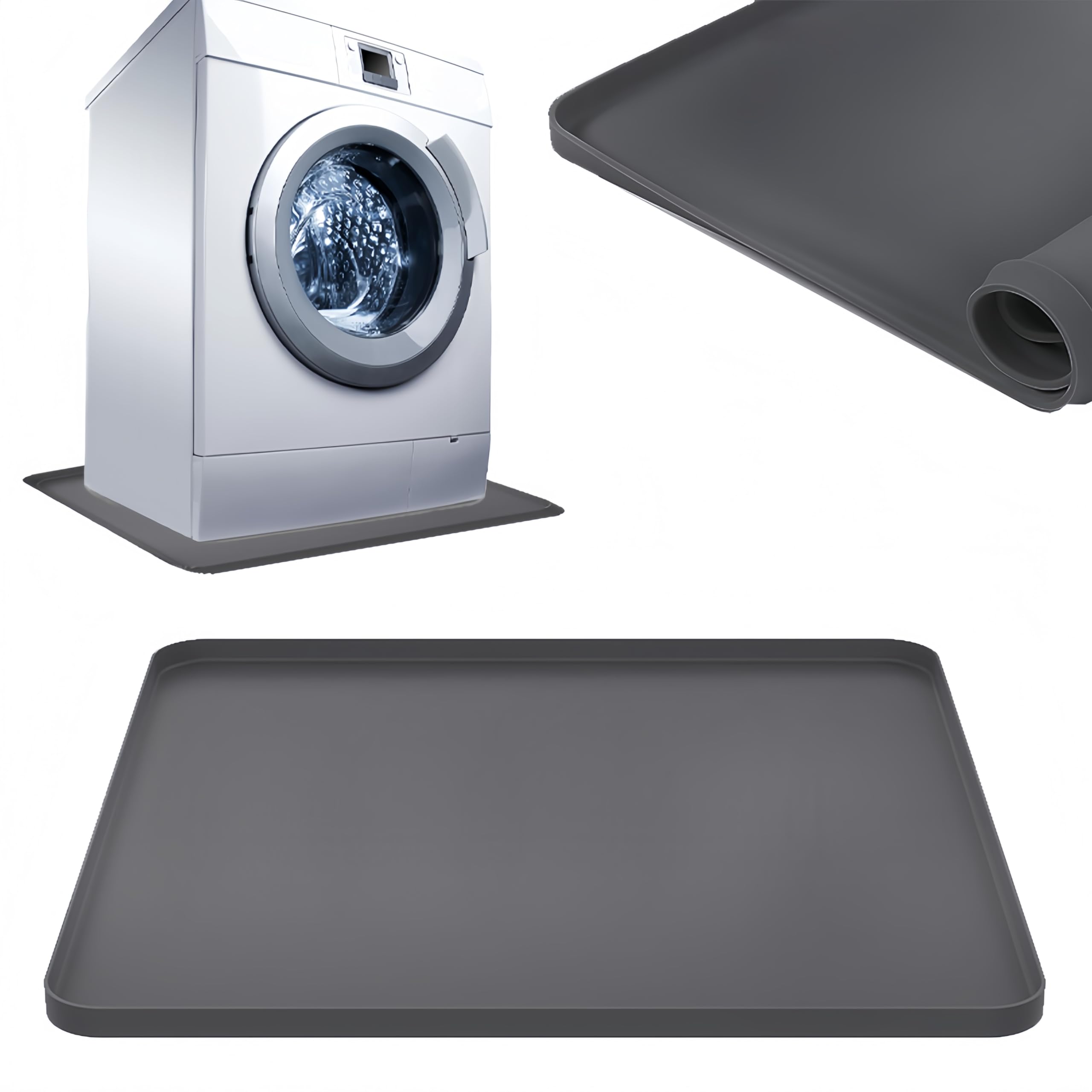 Photo 1 of 27×27inch Washer Drain Pan Silicone Mat, With Raised Edge Washing Machine Silicone Mat, Multi-function Non Slip, Soft Foldable Portable Waterproof Pad?grey?