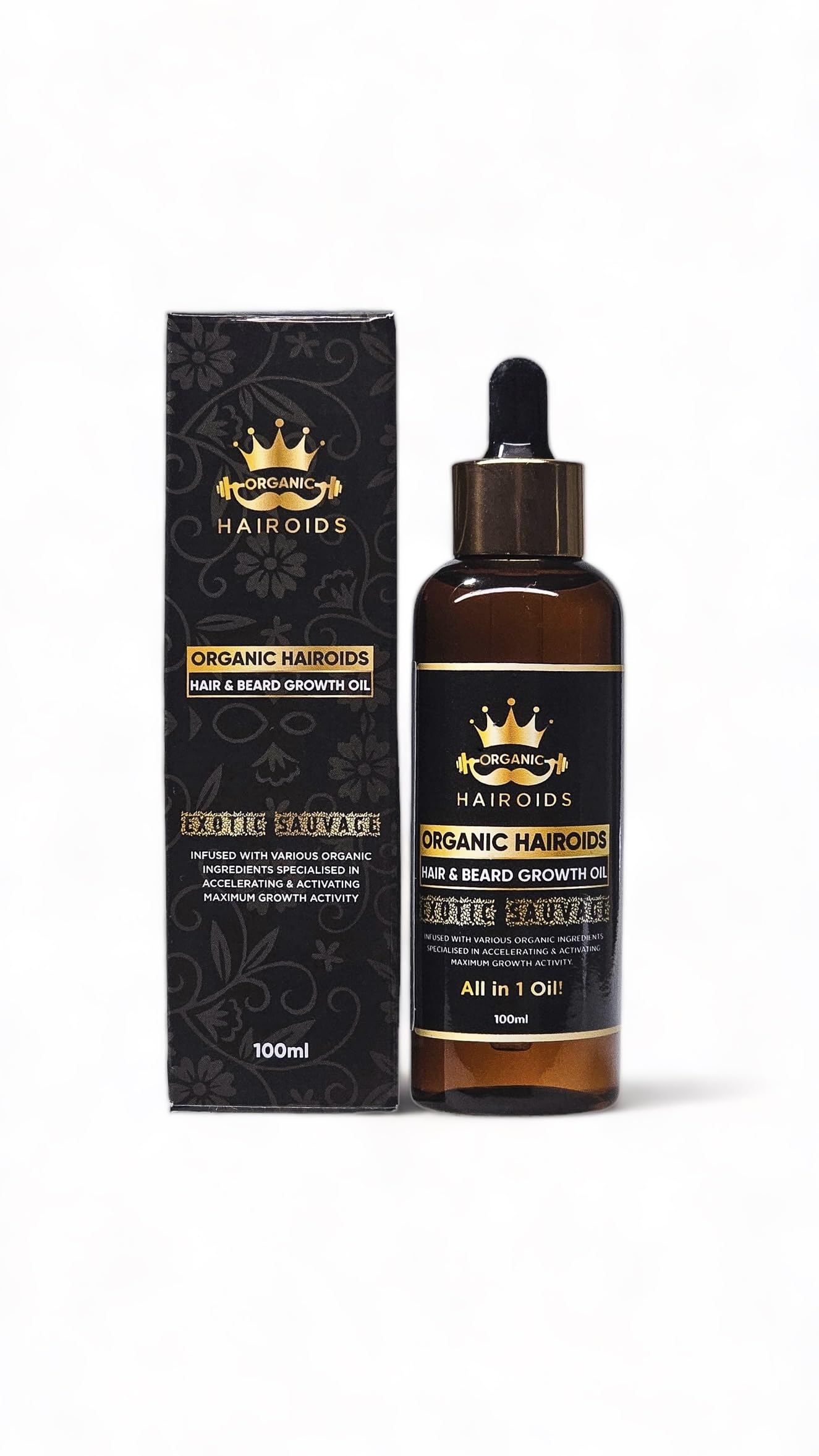 Organic Hairoids Hair & Beard Oil 100 ml | Beard Oil for Men | Premium Hair & Beard Care Products | 100% Natural Ingredients | Beard Growth Accelerator