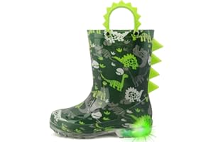 HugRain Toddler Boys Adorable Dinosaur Light Up Rain Boots