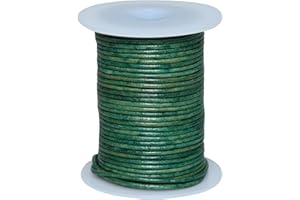 Autentico Leather String Cord for Making Necklace, Bracelets and Jewellery, Genuine Cowhide Leather Round Braided String Bolo Tie Cord Rope for Shoe Laces and DIY Crafts (Green, 1.5mm)
