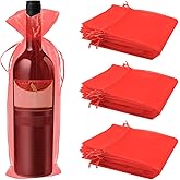 Oubaka 24pcs Sheer Organza Wine Bags 5.5" x 14.5" Organza Wine Gift Bags with Drawstring for Wedding Christmas Birthday Party Festival Gift Favors(Red)