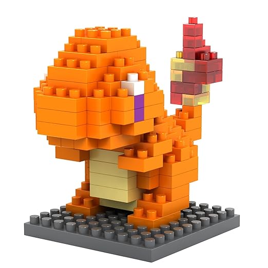 title=Figura di Pokemon Charmander da montare con mini blocchi. 124 mattoncini in