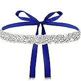 Telooco Bridal Wedding Waist Belt, Silver Glitter Rhinestone Sash Belt - Handmade Ribbon Crystal Belts for Bride Women Formal Dress (Blue)