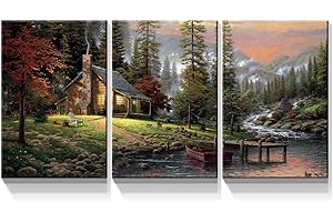 Denozer 3 Panels Classic American Countrystyle Canvas Wall Art 36x48 inch Thomas Kinkade Garden Landscape Painting for Living Room Modern Landscape Prints for Home Decor