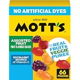 Mott's Assorted Fruit Flavored Snacks, Made with Real Fruit Puree, 66 Pack | Gluten-Free, Gelatin-Free, Fat-Free, Made with Real Fruit &amp; Veggie Puree, No Artificial Dyes, Excellent Source of Vitamin C