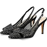 Manoloshow Women's Slingback Pumps Bow Pointed Toe Pumps with Elasticated Strap Pumps for Women 3.3" High Heels Evening Comfy Dress Shoes