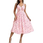 Belle Poque Summer Dresses for Women 2026 Tie Front Dress Beach Wedding Guest Dress Floral Sundress with Pockets