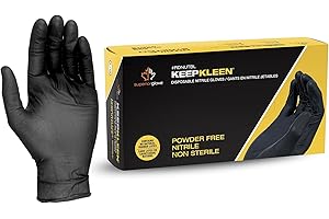 KeepKleen Nitrile Disposable Gloves, Ultra Thin Black, Powder Free, 3.5 mil, 200ct