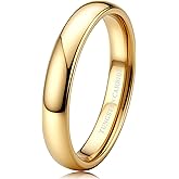 Tungary 2mm 4mm 6mm 8mm Tungsten Wedding Bands Rings 18K Gold Plated Stackable Rings for Women Men Promise Engagement Ring Domed High Polish Gold Ring Not Tarnished Jewelry Comfort Fit 6-12