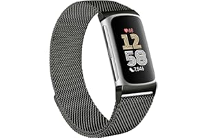 Metal Bands for Fitbit Charge 6, Adjustable Stainless Steel Magnetic Lock Breathable Mesh Wristband Strap