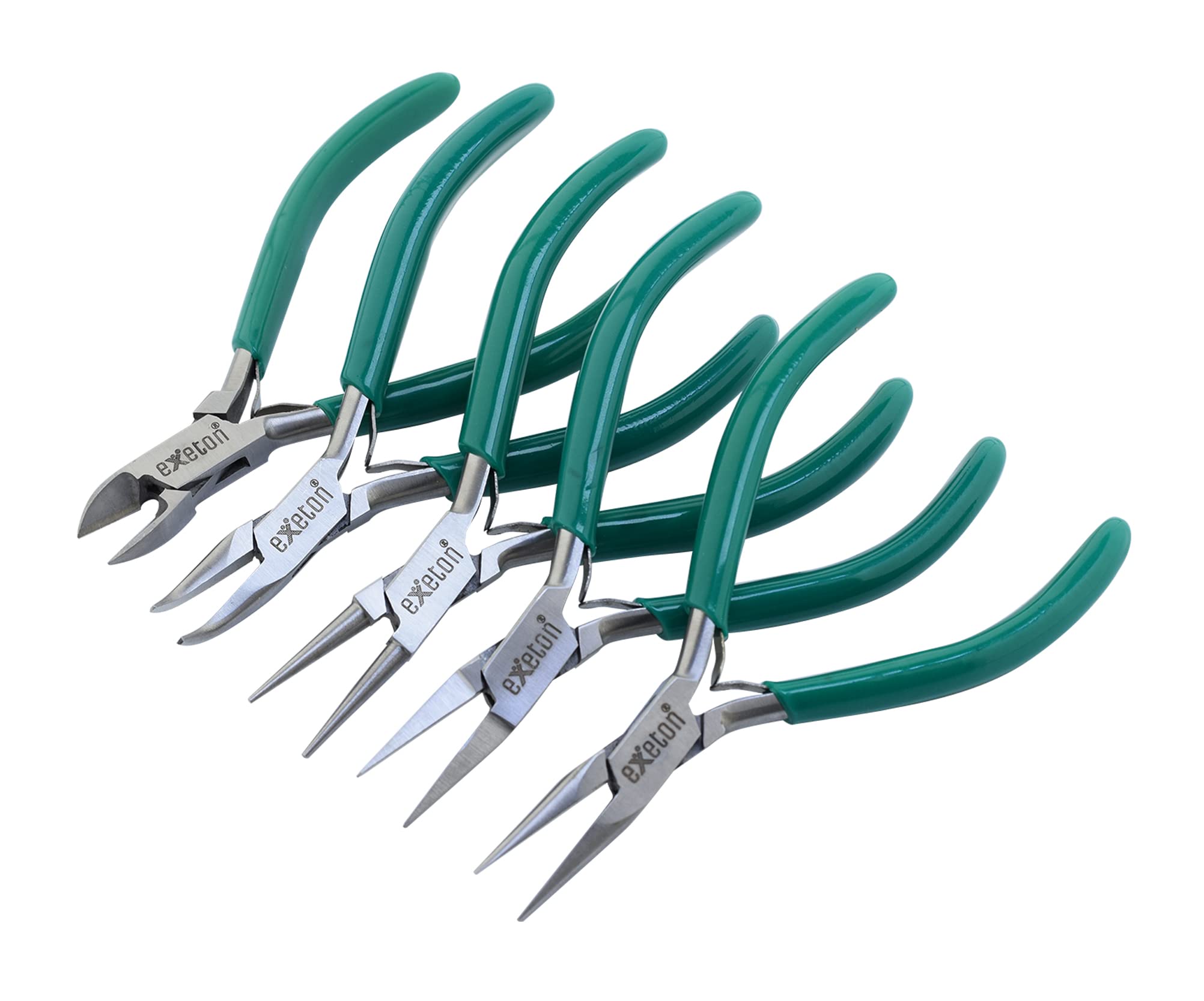 Beauty+ Jewelry Tool Set, PKIT12 Stainless Steel Pliers with Rubber Grip, 5Pcs Professional Jewelry Making Pliers for Beading, Wire Wrapping, Craft, Green 15cm