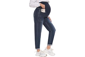 POSHGLAM Women's Maternity Jeans Over Belly Comfy Stretch Boyfriend Jeans Loose Pregnancy Pants, S-XXL