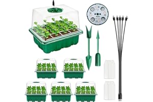 Seed Starter Tray with Grow Light, 5 Pack Seed Starter Kit with Humidity Domes, Covers Height 4.3", Indoor Gardening Plant Ge