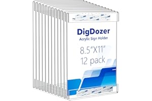 DigDozer 12 Pcs Acrylic Sign Holder 8.5 x 11, Vertical Wall Mount Sign Holders with Adhesive, Clear Plastic Frames Paper Display Sign Holders for Office, Home, Store, Restaurant - No Drilling
