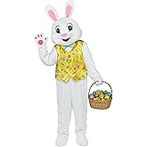 SOMSOC Easter Bunny Costume Adult Rabbit Mascot Onesie Outfit Deluxe Plus Size Bunny Suit for Men Women
