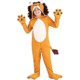 Kids Wooly Lion Halloween Costume - Soft and Cute Animal Outfit with Attached Mitts, Tail, and Shoe Covers