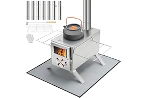 Gonex Portable Hot Tent Stove, Wood Burning Camping Stove with Chimney Pipes & Glove for Tent, Outdoor, Heating, Cooking, Ice